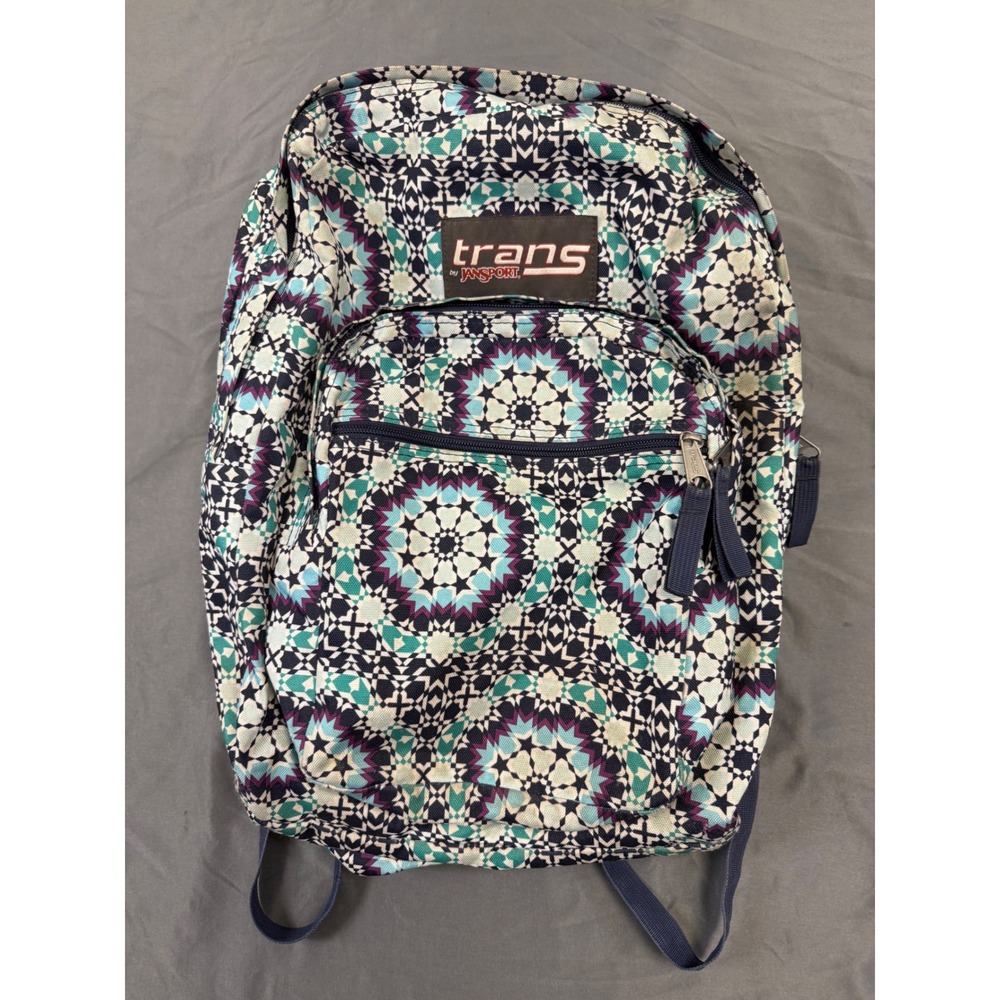 Trans by JanSport Backpack Navy Teal Geometric Mandala Print School Travel Bag